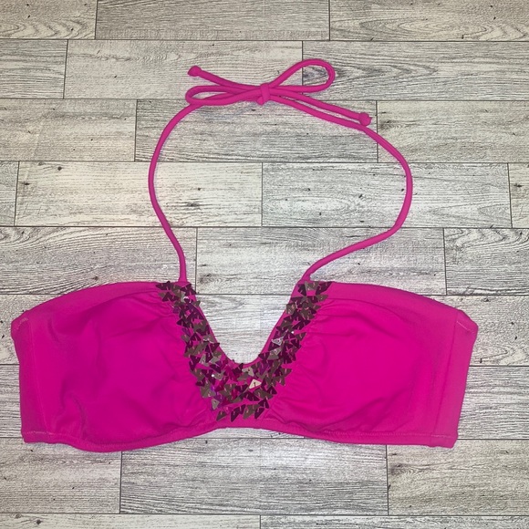 Victoria’s Secret | Hot Pink Halter Sequin Bikini Top | Size Medium - Picture 2 of 6